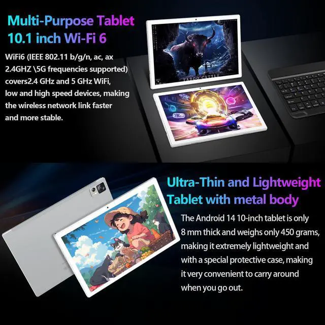 Alt view image 5 of 5 - EITOMIN Tablet with Keyboard Android 14 Tablet 10 inch 2025 Latest 8GB RAM 64GB ROM 1TB Expand WiFi 6 Octa-Core 7000mAh Battery BT5.0 13MP+8MP Camera 2in1Tablet with Case,Mouse,Stylus-Silver