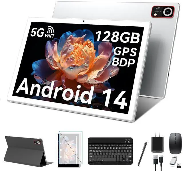 Main image of ANTEMPER Android 14 Tablets 10 Inch, 5G WiFi Tablet Mit 8GB RAM+128GB ROM(1TB TF),2 in 1 Tablet with Keyboard Mouse Pen-Octa-Core2.0Ghz | 6000mAh | 1080FHD | 13MP Camera | WLAN GPS OTG Typ-c-Sliver