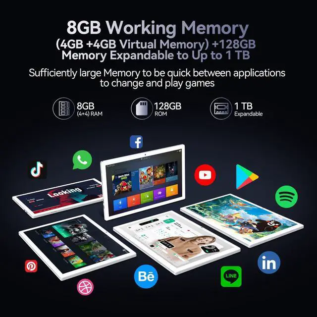 Alt view image 4 of 5 - ANTEMPER Android 14 Tablets 10 Inch, 5G WiFi Tablet Mit 8GB RAM+128GB ROM(1TB TF),2 in 1 Tablet with Keyboard Mouse Pen-Octa-Core2.0Ghz | 6000mAh | 1080FHD | 13MP Camera | WLAN GPS OTG Typ-c-Sliver