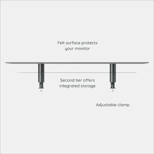 Alt view image 3 of 5 - Branch Monitor Stand - Elegant, Durable Powder-Coated Steel Stand with Soft Felt Liner - Small Monitor Riser Second Tier Storage - Installs with a Universal Clamp for Ergonomic Workspace - Charcoal
