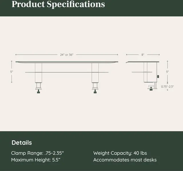 Alt view image 5 of 5 - Branch Monitor Stand - Elegant, Durable Powder-Coated Steel Stand with Soft Felt Liner - Small Monitor Riser Second Tier Storage - Installs with a Universal Clamp for Ergonomic Workspace - Charcoal