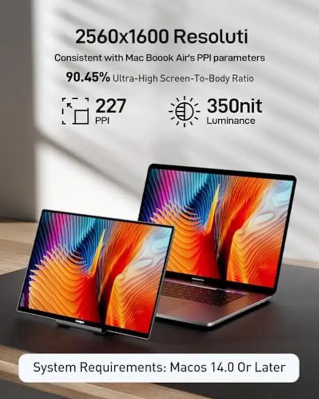Alt view image 4 of 5 - Catsights Touchable Portable Touchscreen for Mac Monitor,Mini 13.3inch,2560x1600,350nit,IPS Small Travel Computer Display Extender,HDR Gaming for Laptop/Desktop/Macbook/Phones/Tablet/PS5/4/Switch/TV