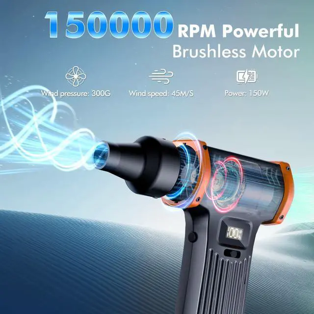 Alt view image 4 of 5 - CAPNEW 15000RPM Electric Air Duster: Continuously Variable Speed Powerful Blower for Computers Cleaning - Fast Charging 8000mAH Portable Turbo Fan for Home Outdoor Car Office - Gift for Men