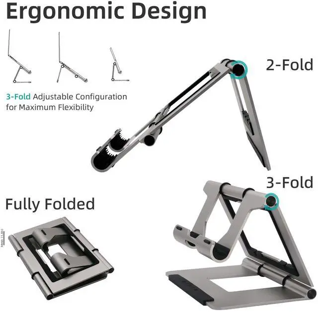 Alt view image 2 of 5 - Rmour Portable Laptop Stand for Desk Aluminum Desk Accessories for Women | Unlimited Adjustable Angle & Height MacBook Laptop for Home Office Accessories (Gray)