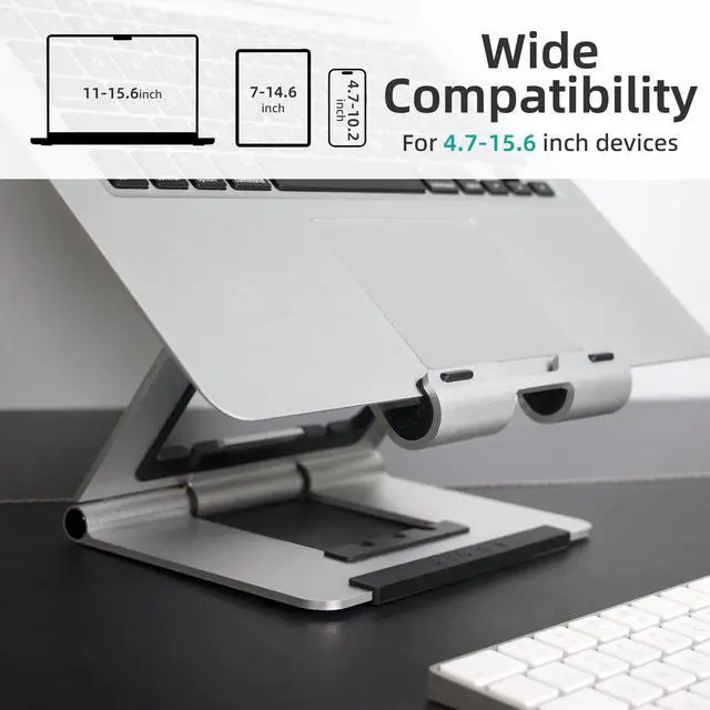 Alt view image 3 of 5 - Rmour Portable Laptop Stand for Desk Aluminum Desk Accessories for Women | Unlimited Adjustable Angle & Height MacBook Laptop for Home Office Accessories (Gray)