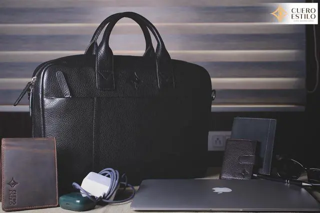 Alt view image 3 of 5 - Cuero Estilo Leather Laptop Bag - Handcrafted Floater Leather, Multipurpose Business, Office & Travel Bag with Laptop Sleeve & Trolley Strap - Durable, Lightweight.