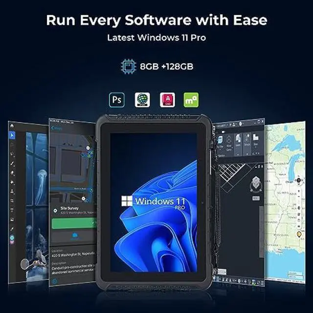 Alt view image 2 of 5 - MUNBYN Rugged Tablet IRT08, 10.1 inch Windows Tablet, Windows 11 Pro, 8GB+128GB, Intel N5100,Sunlight Readable, 4G LTE GPS Heavy Duty Industrial Outdoor Work PC, BT5.1 Wi-Fi, 2Y Protection