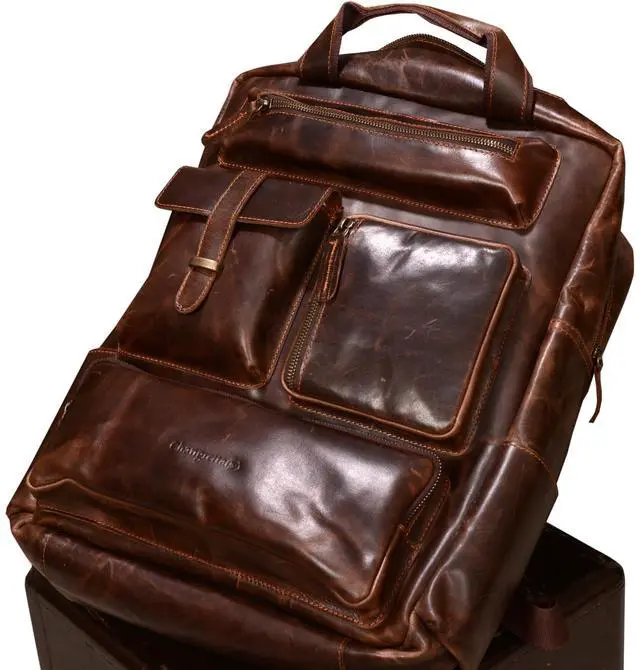 Alt view image 3 of 5 - Handmade Genuine Leather Backpack for Men, Brown Vintage Laptop Bag, Work & Travel Rucksack Backpack Unisex