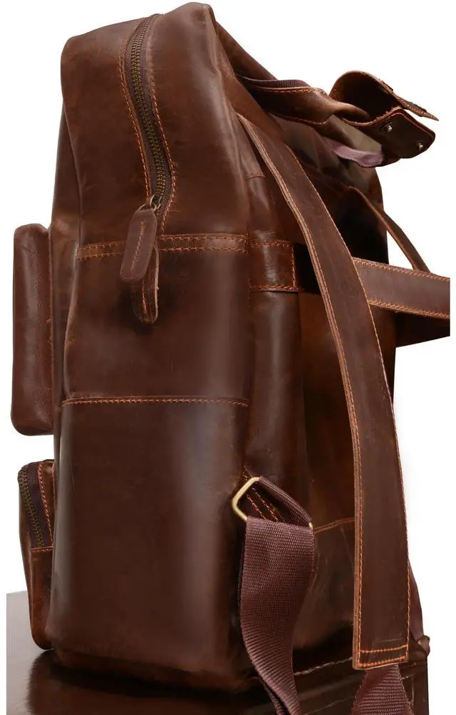 Alt view image 2 of 5 - Handmade Genuine Leather Backpack for Men, Brown Vintage Laptop Bag, Work & Travel Rucksack Backpack Unisex
