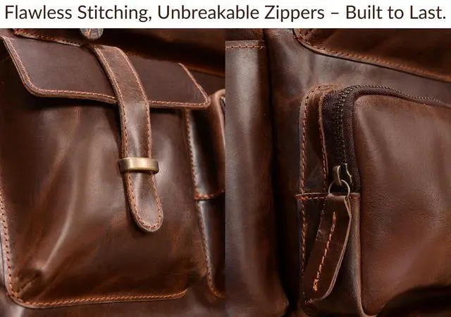 Alt view image 5 of 5 - Handmade Genuine Leather Backpack for Men, Brown Vintage Laptop Bag, Work & Travel Rucksack Backpack Unisex