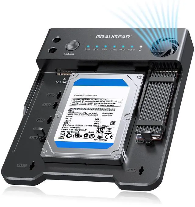 Main image of GRAUGEAR SATA SSD/HDD to M.2 NVMe Docking Station, USB-C 10Gbps Clone Station for M.2 NVMe SSD to SATA 2.5/3.5 SSD & HDD Converter, Offline Cloning, Tool-Free, Built-in Cooling Fan