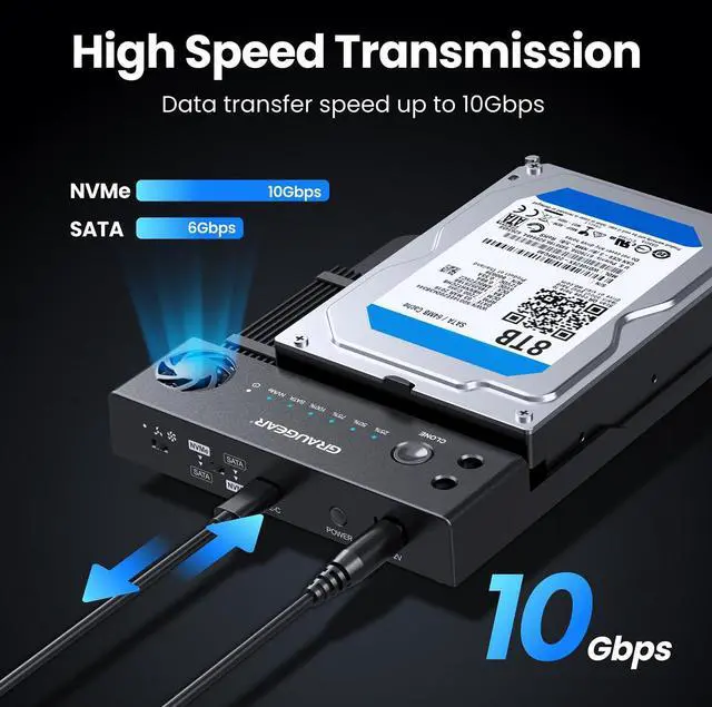 Alt view image 3 of 5 - GRAUGEAR SATA SSD/HDD to M.2 NVMe Docking Station, USB-C 10Gbps Clone Station for M.2 NVMe SSD to SATA 2.5/3.5 SSD & HDD Converter, Offline Cloning, Tool-Free, Built-in Cooling Fan