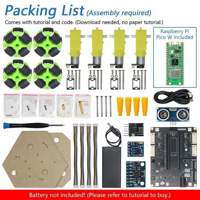 Alt view image 2 of 5 - Freenove Omni Wheel Car Kit for Raspberry Pi Pico W (Included) (Compatible with Arduino IDE), 3-Wheel and 4-Wheel Forms, Accelerometer Module, Compass Module, Ultrasonic Distance Sensor