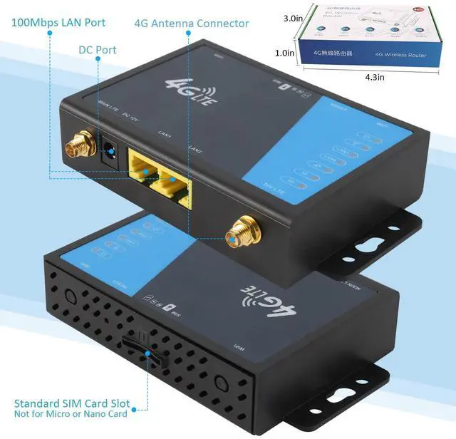 Alt view image 4 of 5 - Dionlink 4G LTE Router [Detachable Antennas Version], Modem with SIM Card Slot Unlocked, Mobile Hotspot Support AT&T and T-Mobile, 2-Antenna Wireless Wi-Fi Router