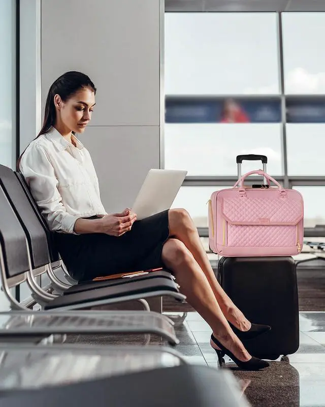 Alt view image 2 of 5 - Arcoyard Rolling Laptop Bag, Briefcase for Women with Wheels, Black & Pink
