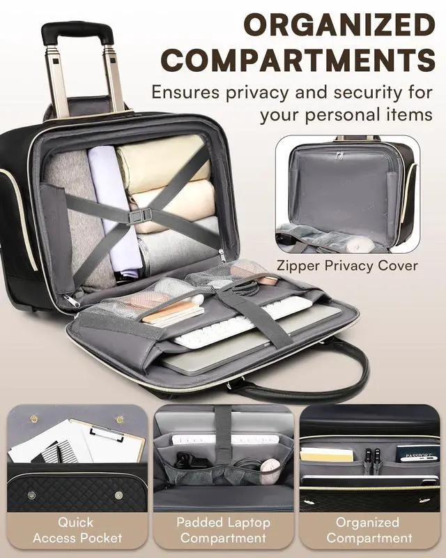 Alt view image 3 of 5 - Arcoyard Rolling Laptop Bag, Briefcase for Women with Wheels, Black & Pink