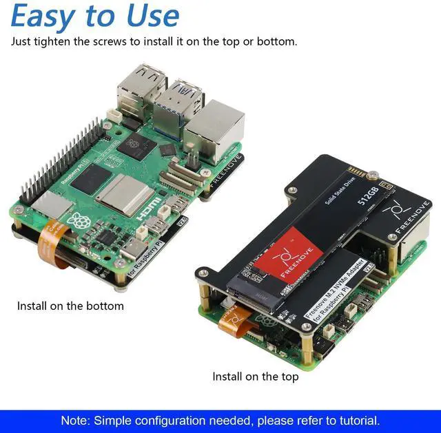 Alt view image 4 of 5 - Freenove M.2 NVMe Adapter V2 for Raspberry Pi 5 (with 512GB SSD), M.2 HAT Add-on Board, Solid State Drive, PCIe 2.0/3.0, Tested Speed 800 MB/s