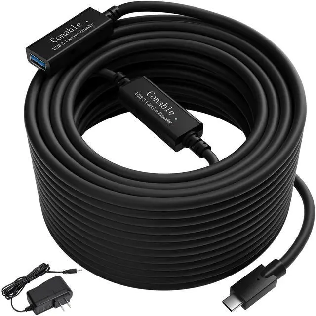 Main image of USB C to USB A Extension Cable 50 Feet, Long USB Type C-Male to USB 3.0 A-Female OTG Extender Adapter, with 2 Chipsets Signal Booster, with an AC Power Adapter (5V 2A), (Not Charging/Video Cable)