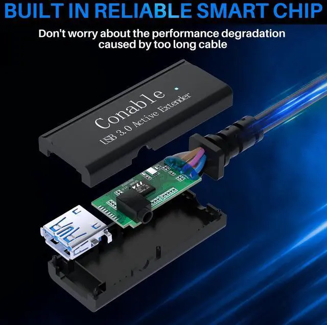 Alt view image 2 of 5 - USB C to USB A Extension Cable 50 Feet, Long USB Type C-Male to USB 3.0 A-Female OTG Extender Adapter, with 2 Chipsets Signal Booster, with an AC Power Adapter (5V 2A), (Not Charging/Video Cable)