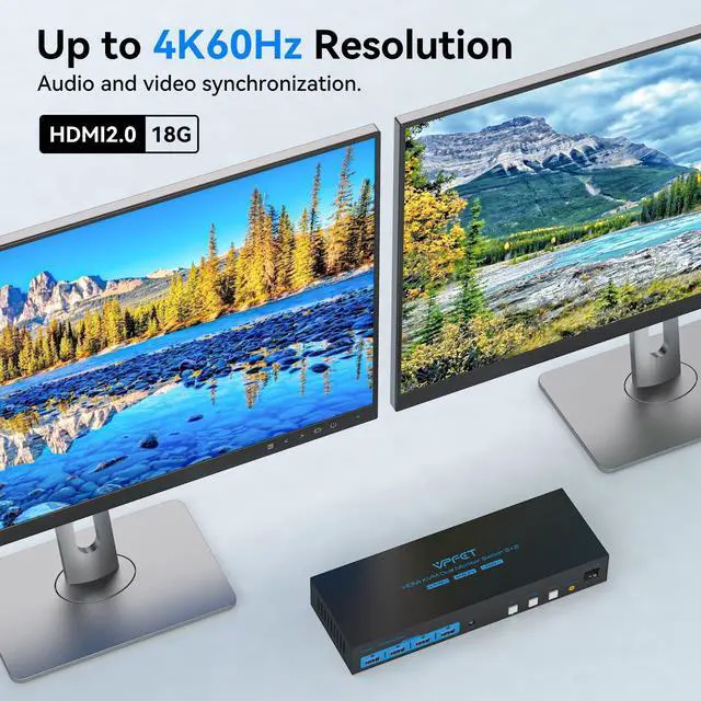 Alt view image 5 of 5 - HDMI KVM Switch 2 Monitors 3 Computers EDID Simulation 4K@60Hz 3 Ports KVM Switches Dual Monitor for 3 PC Share 4 USB 3.0 Ports and 2 Screens with 3 USB Cables