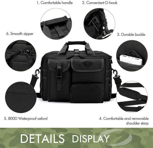 Alt view image 5 of 5 - BAGZY Tactical Laptop Bag for Men Multifunctional Tactical Briefcase, Men's Military Messenger Bag 14/15.6/17.3 Inch Black