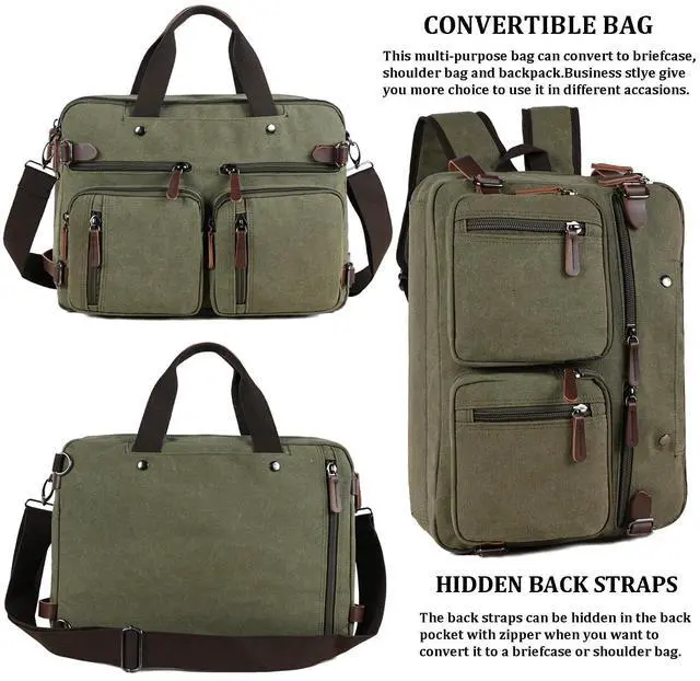 Alt view image 4 of 5 - CROCOD 3 in 1 Convertible Laptop Backpack, 17.3 inch Messenger Bag for Men, Work Briefcase Travel Computer Bag for Men Women (Green, 17.3 Inch)