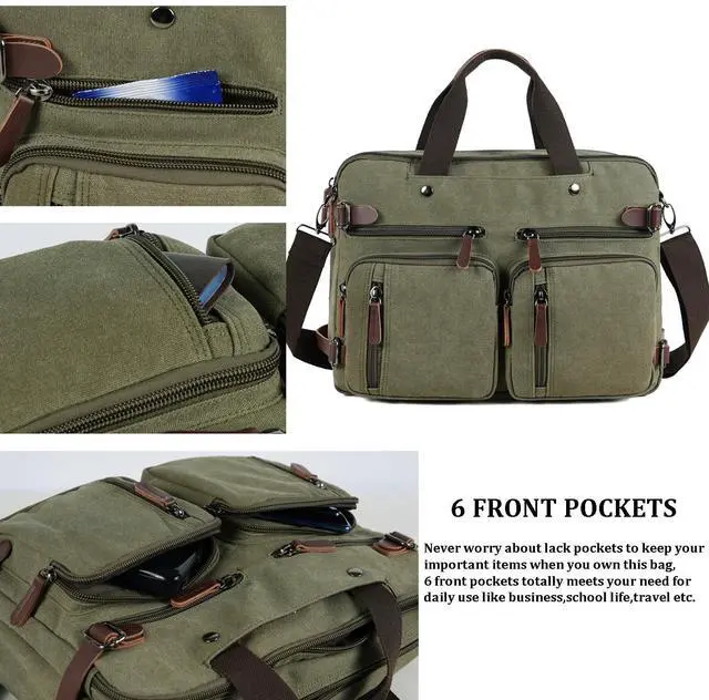 Alt view image 5 of 5 - CROCOD 3 in 1 Convertible Laptop Backpack, 17.3 inch Messenger Bag for Men, Work Briefcase Travel Computer Bag for Men Women (Green, 17.3 Inch)