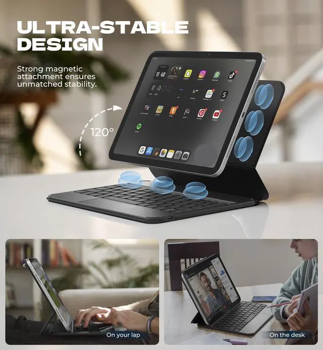Alt view image 3 of 5 - Dexnor for iPad (A16) 11th/10th Generation Case with Keyboard Ultra-Light Magnetic Detachable Folio Keyboard Cover Multi-Touch Trackpad Backlit for iPad 10th Gen 10.9" (2022)/11th Gen (2025), Black
