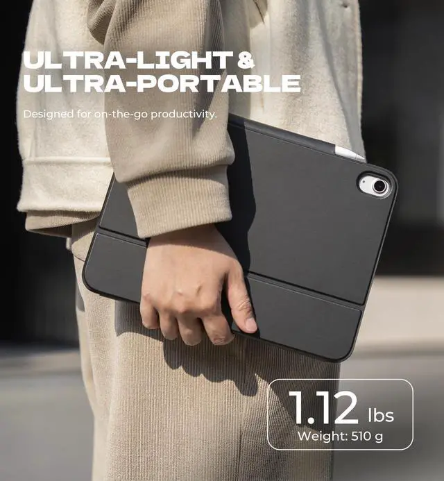 Alt view image 4 of 5 - Dexnor for iPad (A16) 11th/10th Generation Case with Keyboard Ultra-Light Magnetic Detachable Folio Keyboard Cover Multi-Touch Trackpad Backlit for iPad 10th Gen 10.9" (2022)/11th Gen (2025), Black
