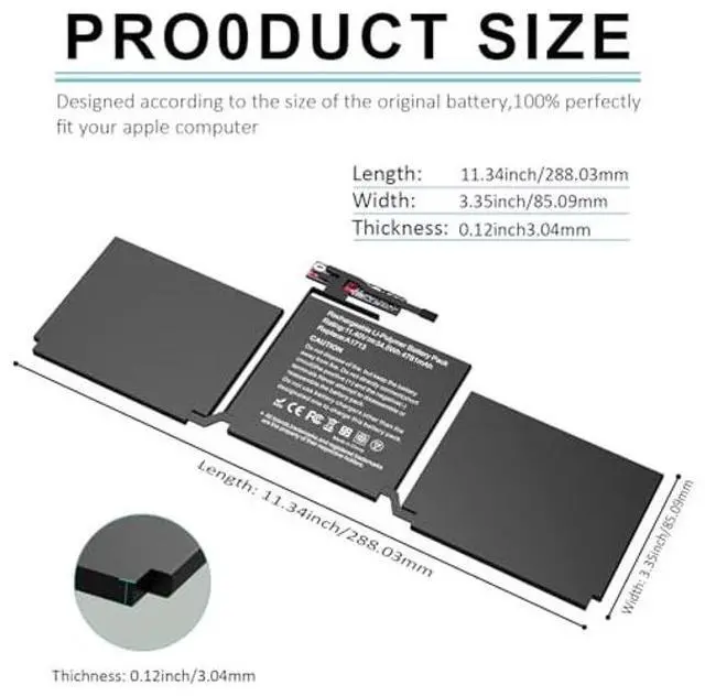 Alt view image 2 of 5 - BNDeluxe A1713 A2171 Laptop Battery Replacement for MacBook Pro A1708 Battery for 13-Zoll A1708(2016,2017) A2159(2019) A2289(2020) A2338(2020,2022)