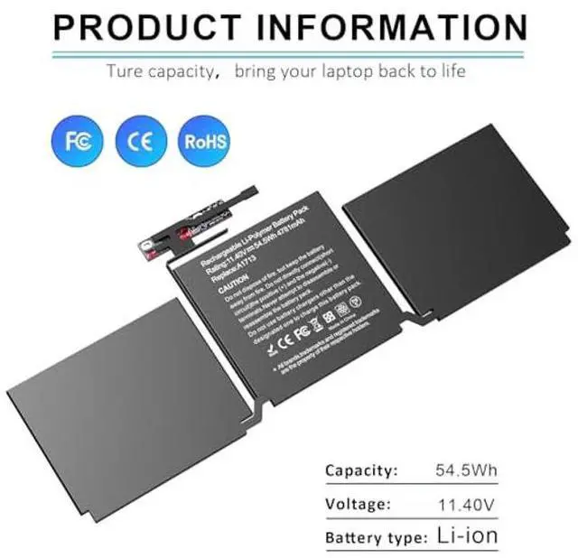 Alt view image 3 of 5 - BNDeluxe A1713 A2171 Laptop Battery Replacement for MacBook Pro A1708 Battery for 13-Zoll A1708(2016,2017) A2159(2019) A2289(2020) A2338(2020,2022)