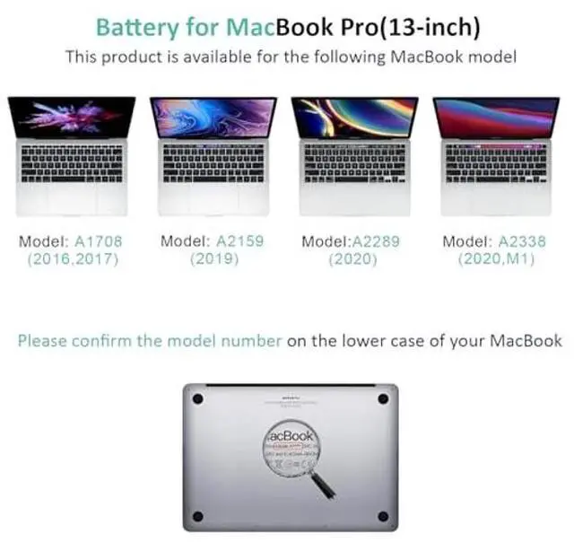 Alt view image 5 of 5 - BNDeluxe A1713 A2171 Laptop Battery Replacement for MacBook Pro A1708 Battery for 13-Zoll A1708(2016,2017) A2159(2019) A2289(2020) A2338(2020,2022)