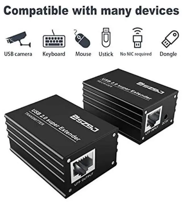 Alt view image 3 of 5 - SZBJ USB Extender Over RJ45 Cat5E/6 up to 230ft Ethernet Cable Extender with Power Adapter with 2 USB2.0 Output - Full USB 2.0 Support for Keyboard, Dongle,Mouse, Webcam, and All Operating System 102