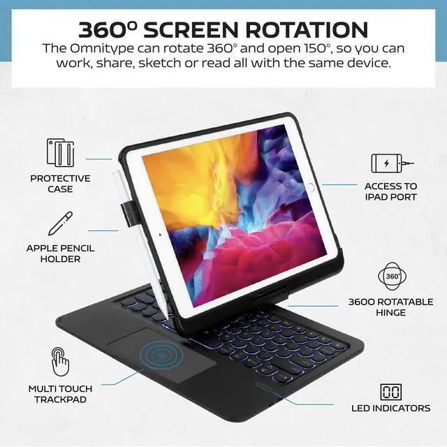 Alt view image 3 of 5 - Dolpking Keyboard Case for iPad Air 11-inch (M3 2025 / M2 2024), 360deg Rotatable Keyboard with Touchpad for iPad Pro 11 inch (4th/3rd/2nd/1st Gen) & 10.9" Air 5th/4th Gen, 7 Color Backlit (Black)