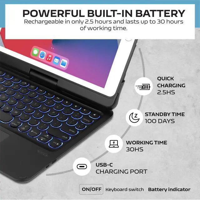 Alt view image 5 of 5 - Dolpking Keyboard Case for iPad Air 11-inch (M3 2025 / M2 2024), 360deg Rotatable Keyboard with Touchpad for iPad Pro 11 inch (4th/3rd/2nd/1st Gen) & 10.9" Air 5th/4th Gen, 7 Color Backlit (Black)