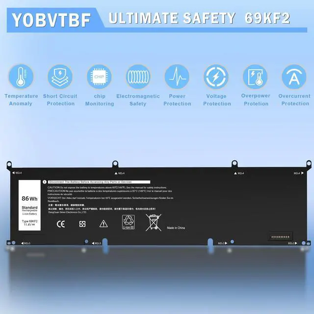 Alt view image 5 of 5 - 86Wh 69KF2 Battery Replacement for Dell XPS 15 9500 9510 9520 9530 Alienware M15 R3 R4 R5 R6 R7 M16 R1 M17 R3 R4 Precision 5550 5560 5570 Inspiron 7510 7610 7620 P87F P91F P45E p100f M59JH 8FCTC 70N2F