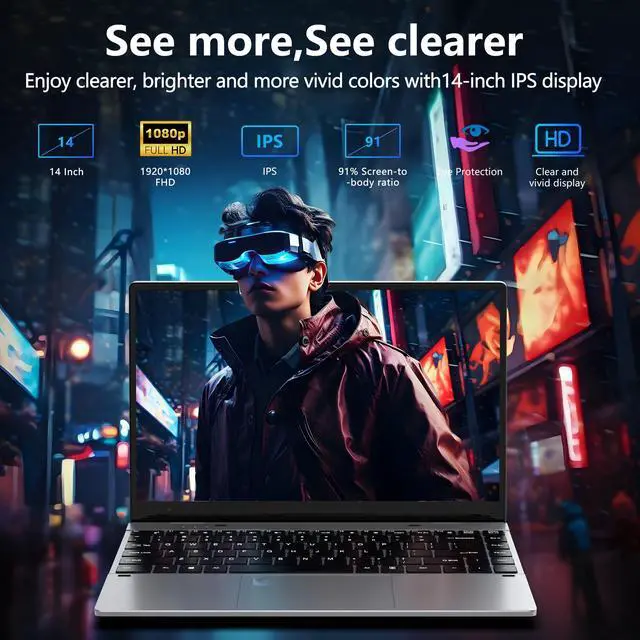 Alt view image 3 of 5 - FUNYET Touchscreen Laptop Computer, 14 Inch 2 in 1 Gaming Laptop, 12th Gen N100 Processor(up to 3.4GHz), 16GB RAM 512GB SSD, 1920 x 1080, Backlit Keyboard, Win 11 Pro, Wi-Fi 6, BT5.2