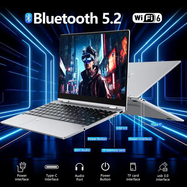 Alt view image 5 of 5 - FUNYET Touchscreen Laptop Computer, 14 Inch 2 in 1 Gaming Laptop, 12th Gen N100 Processor(up to 3.4GHz), 16GB RAM 512GB SSD, 1920 x 1080, Backlit Keyboard, Win 11 Pro, Wi-Fi 6, BT5.2