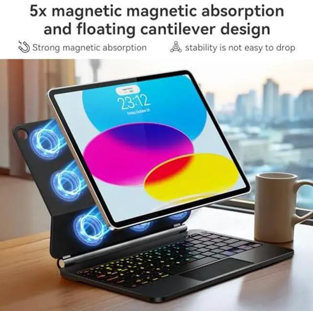 Alt view image 4 of 5 - For iPad 11th (A16) & 10th Generation Case with Keyboard - Magic-Style Magnetic Keyboard Case for iPad 11 inch 2025&10th Gen 10.9 inch, Multi-Touch Trackpad - Backlit - Floating Cantilever Stand