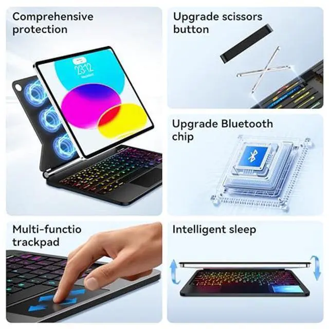Alt view image 5 of 5 - For iPad 11th (A16) & 10th Generation Case with Keyboard - Magic-Style Magnetic Keyboard Case for iPad 11 inch 2025&10th Gen 10.9 inch, Multi-Touch Trackpad - Backlit - Floating Cantilever Stand