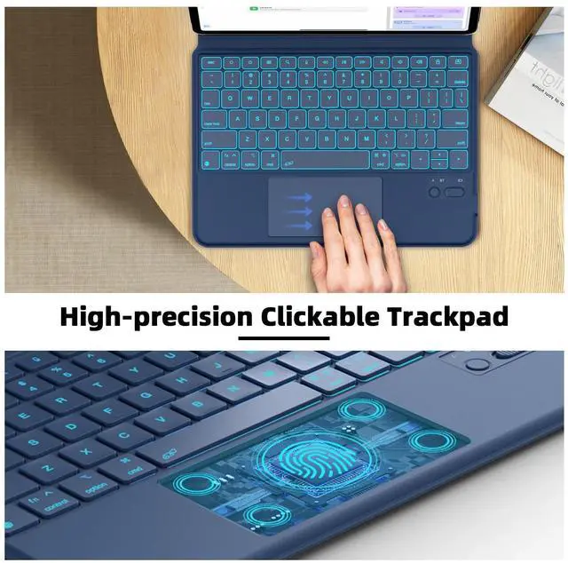 Alt view image 4 of 5 - GOKOCO Keyboard Case for iPad 11th A16 2025/iPad 10th Generation 10.9-inch,Adjustable Portrait/Land Stand,Magnetic Split Stand Case with Multi-Touch Trackpad Backlit Keyboard-Navy Blue