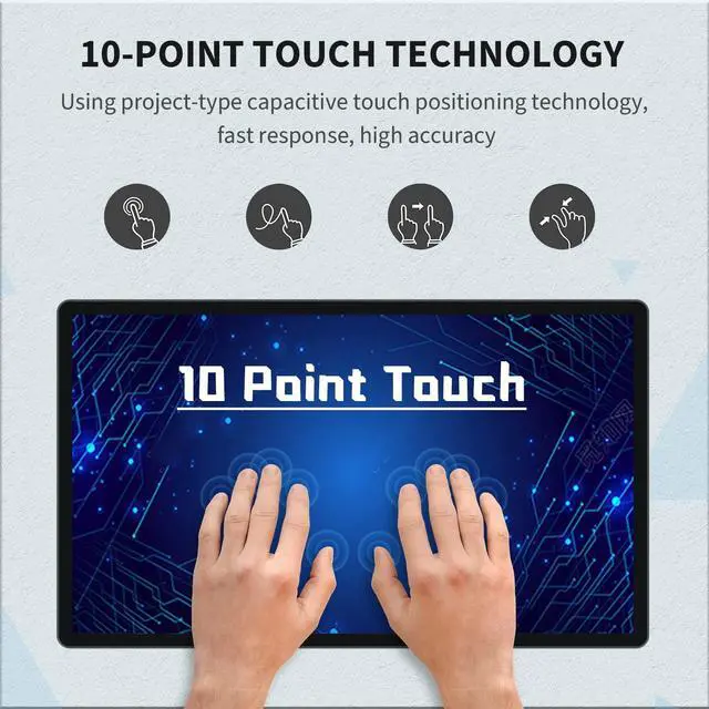 Alt view image 2 of 5 - TouchWo 21.5 inch Capacitive Multi-Touch Screen Industrial Monitor, 16:9 Display 1920 x 1080P, Built-in Speakers, VGA & HD-MI Monitor for PC, POS, Small Business, Restaurant
