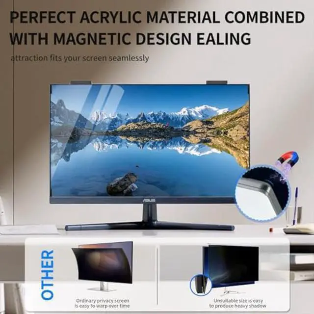 Alt view image 5 of 5 - GUDTEKE Magnetic Computer Privacy Screen 23.6 inch, Hanging Privacy Screen for Computer Monitor for 16:9 Frameless Monitor, Acrylic Eye Protection Anti Glare Blue Light Computer Screen Privacy Filter