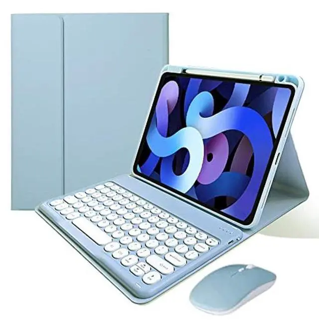 Main image of KMXDD Keyboard Case Compatible with iPad 11-inch A16 2025, iPad 10th Generation 10.9 Inch 2022 Case with Bluetooth Mouse Round Key Cute Removable Color Keyboard Cover,Mist Blue