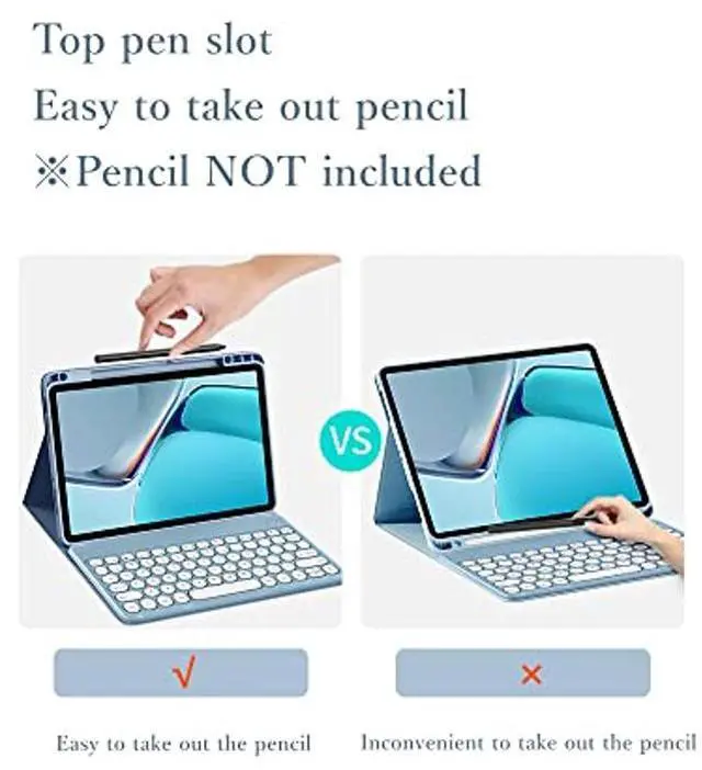 Alt view image 3 of 5 - KMXDD Keyboard Case Compatible with iPad 11-inch A16 2025, iPad 10th Generation 10.9 Inch 2022 Case with Bluetooth Mouse Round Key Cute Removable Color Keyboard Cover,Mist Blue