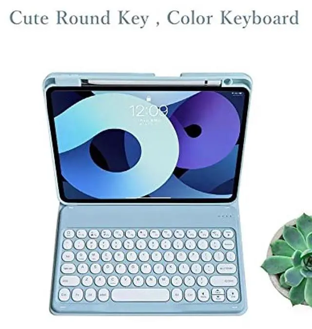 Alt view image 4 of 5 - KMXDD Keyboard Case Compatible with iPad 11-inch A16 2025, iPad 10th Generation 10.9 Inch 2022 Case with Bluetooth Mouse Round Key Cute Removable Color Keyboard Cover,Mist Blue