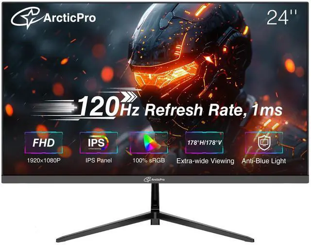 Main image of ArcticPro 24 inch Monitor 120Hz, FHD 1080p, Computer Monitor, IPS, 99% sRGB, 1ms Response Time, 3-Sided Frameless, Ultra Slim, VESA Mountable, Anti-Blue Light Design, HDMI & VGA Ports,Black