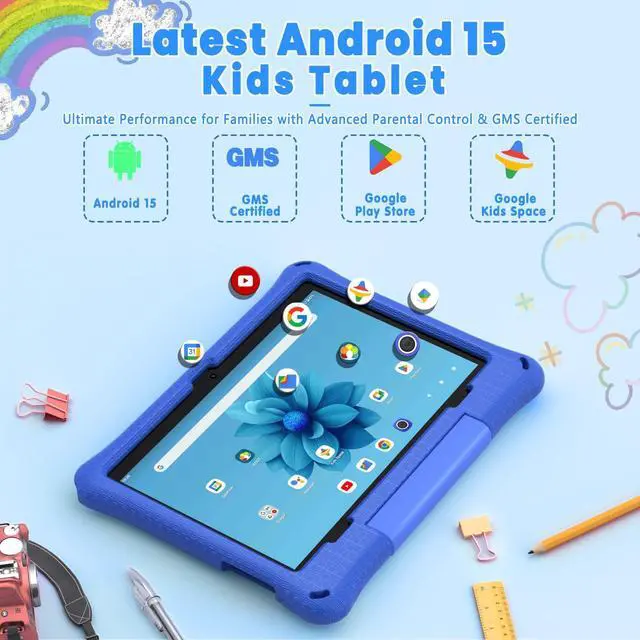 Alt view image 2 of 5 - Kids Tablet, 10.1 Inch Android 15 Tablet for Kids, 12GB+64GB, Octa-Core, 6000mAh Battery, WiFi 6, Pre-Installed Kids Apps, Parental Control, with EVA Protective Case - Ideal Gift for Toddler (Blue)