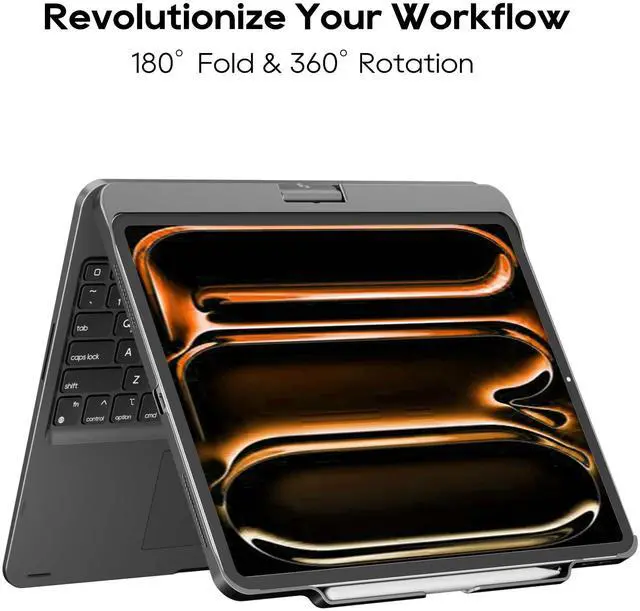 Alt view image 2 of 5 - edaiser Swivel Keyboard Case for Apple 2025 iPad Air 13-inch (M3-M2), iPad Pro 13 inch M4 2024, iPad Pro 12.9-inch (6th-3rd Gen); Rotatable Cover with Pencil Holder, Trackpad, Backlit, Space Gray