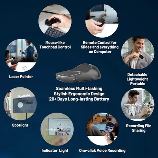 Alt view image 3 of 5 - Cheerdots2 Bluetooth Detachable Air Mouse Touchpad Mouse with Voice Recording, Presentation Clicker Wireless Presenter Presentation Remote with Laser Pointer for Mac, Windows (Basic, Black)